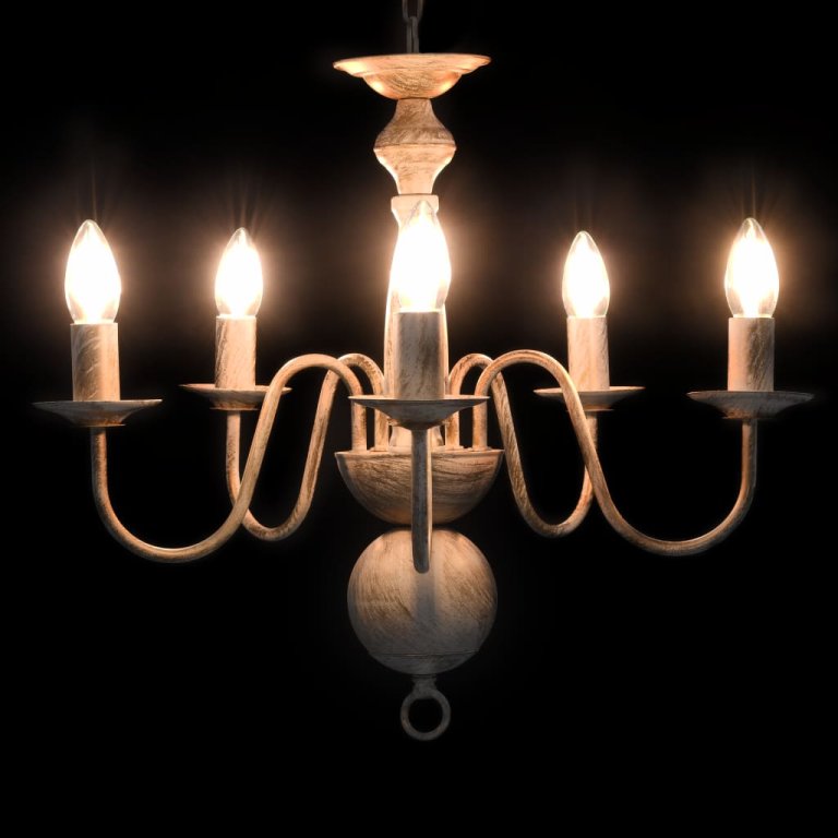 Candelabru antichizat, alb, becuri E14 x 5