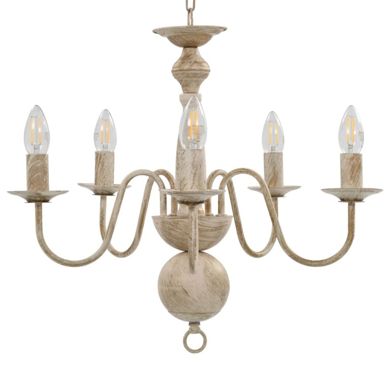 Candelabru antichizat, alb, becuri E14 x 5