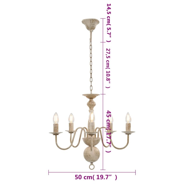 Candelabru antichizat, alb, becuri E14 x 5