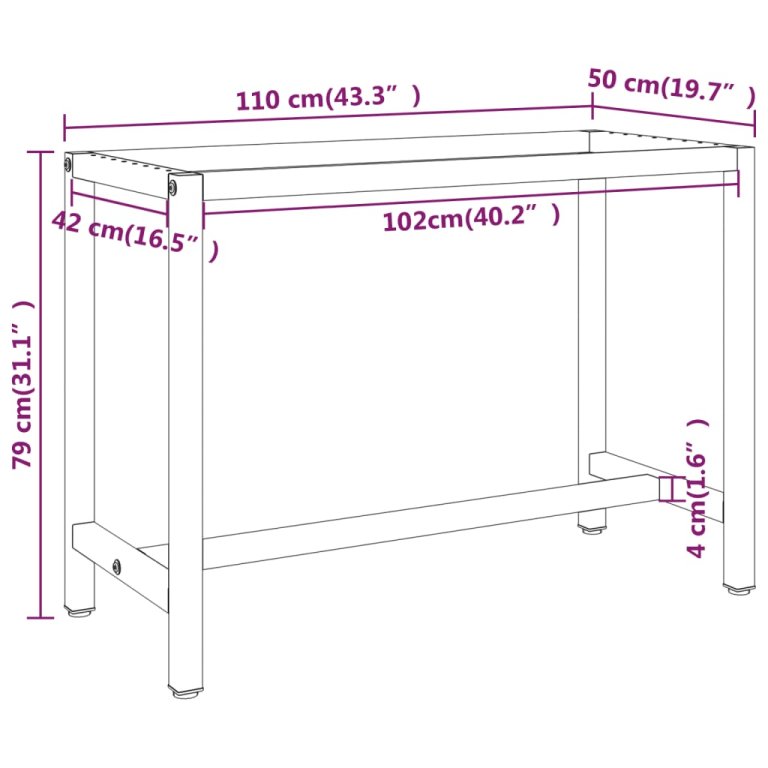 Cadru banc de lucru, negru mat/roșu mat, 110x50x79 cm, metal