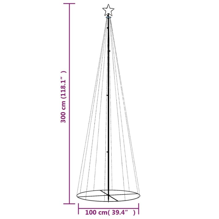 Brad de Crăciun conic, 310 LED-uri, albastru, 100x300 cm