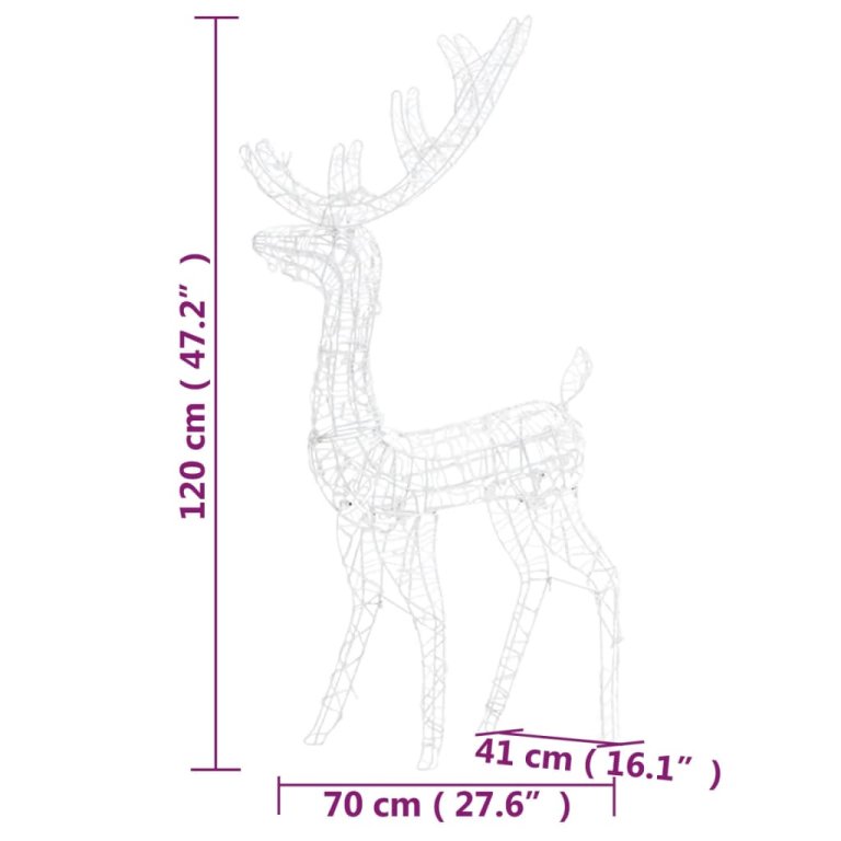 Decorațiuni reni de Crăciun, 2 buc., alb cald, 120 cm, acril