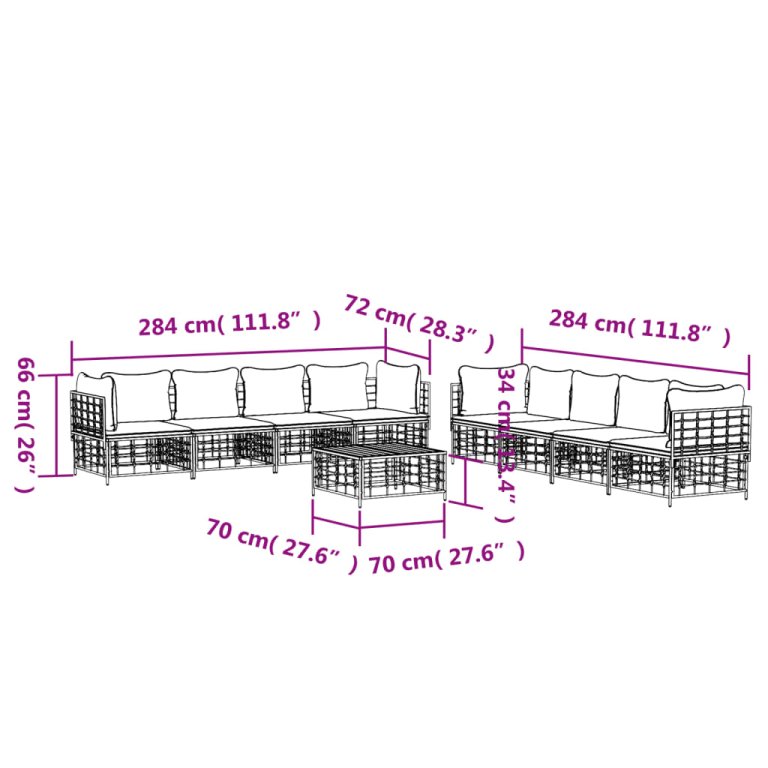 Set mobilier de grădină cu perne, 9 piese, antracit, poliratan