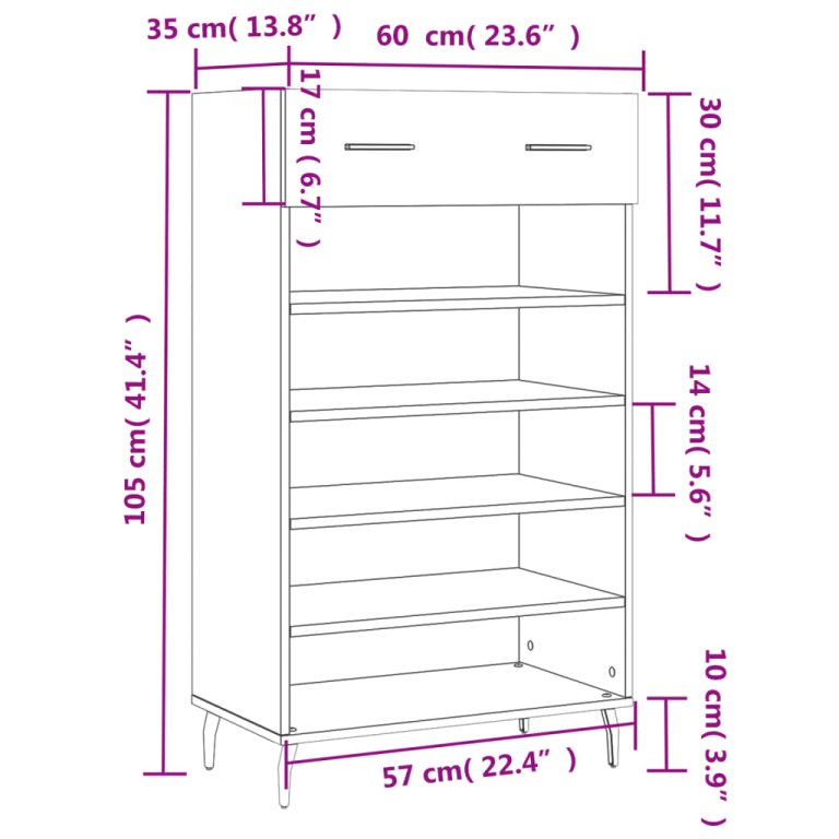 Pantofar, alb, 60x35x105 cm, lemn compozit