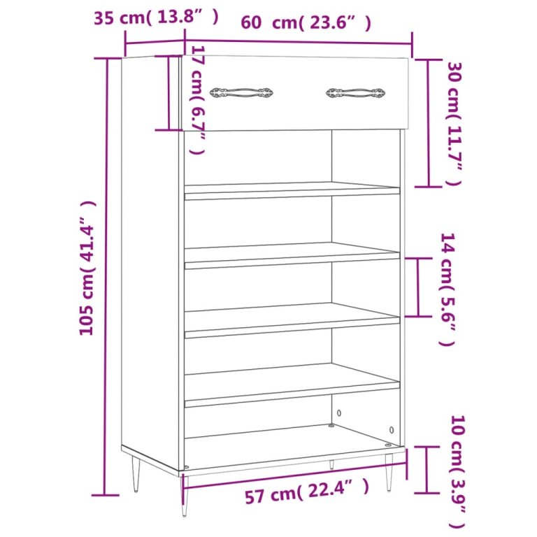 Pantofar, alb extralucios, 60x35x105 cm, lemn prelucrat