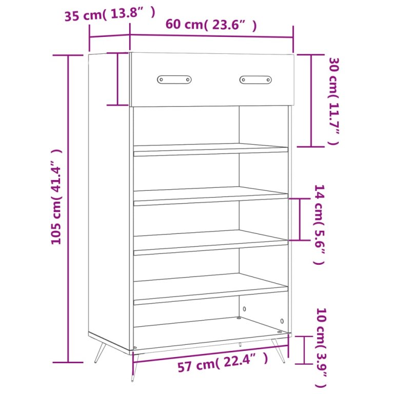 Pantofar, gri sonoma, 60x35x105 cm, lemn prelucrat