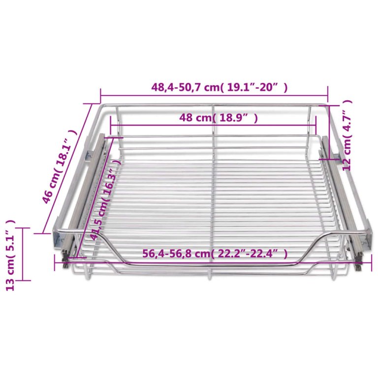 Coșuri retractabile din sârmă, 2 buc., argintiu, 600 mm