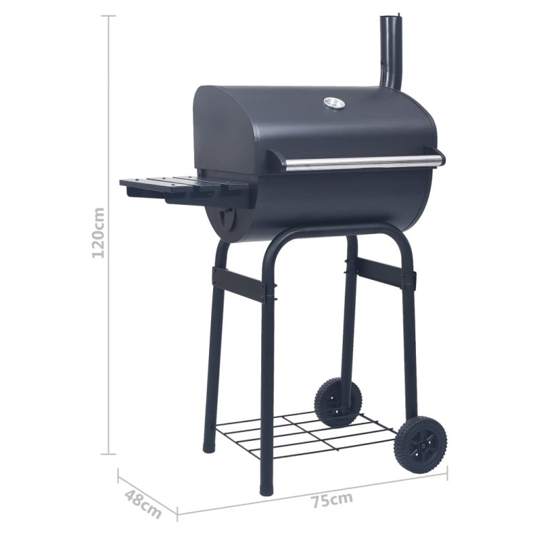 Grătar barbecue cu cărbuni, afumătoare și raft inferior, negru