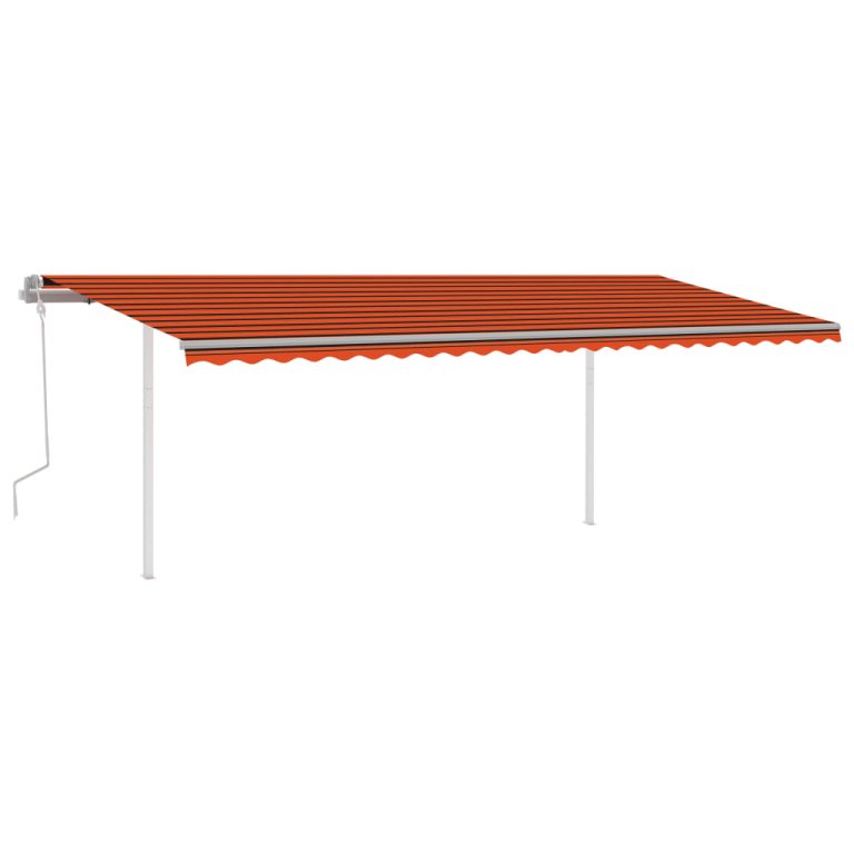 Copertină retractabilă manual LED portocaliu și maro, 6x3,5 m