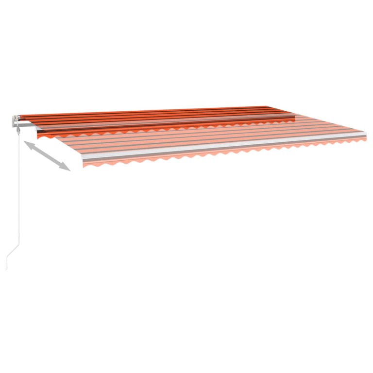 Copertină retractabilă manual LED portocaliu și maro, 6x3,5 m