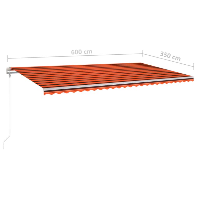 Copertină retractabilă manual LED portocaliu și maro, 6x3,5 m