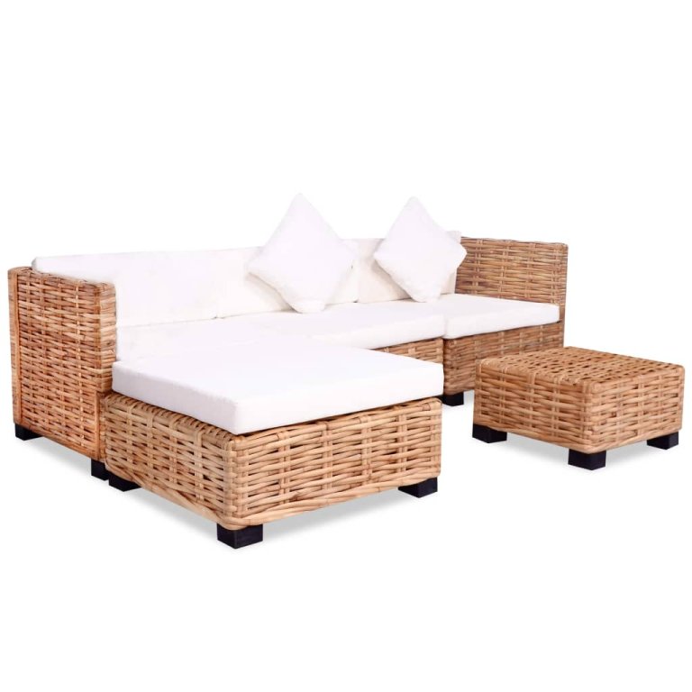 Set mobilier cu canapea 14 piese, culoare naturală, ratan