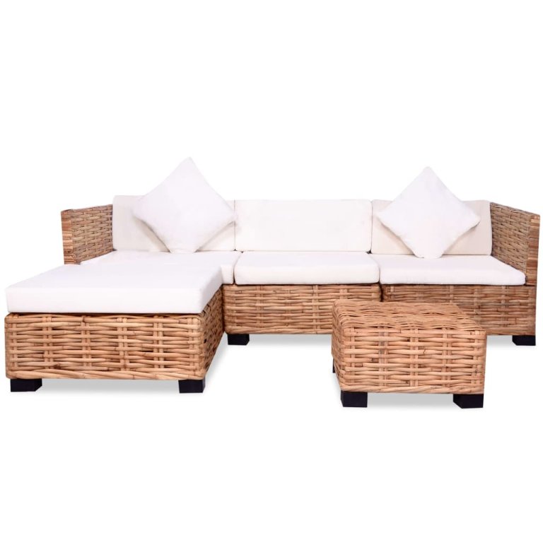 Set mobilier cu canapea 14 piese, culoare naturală, ratan