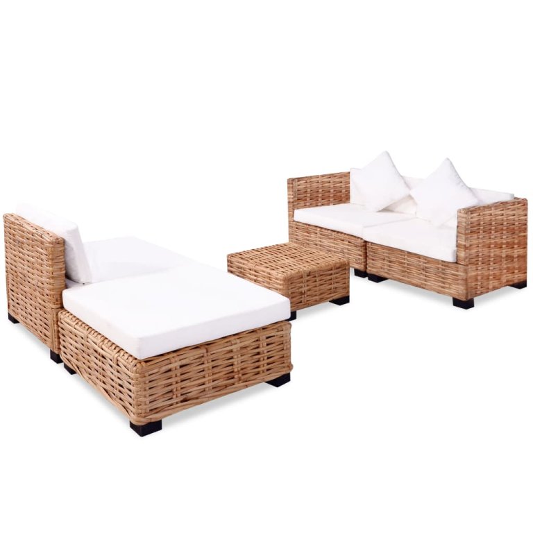 Set mobilier cu canapea 14 piese, culoare naturală, ratan