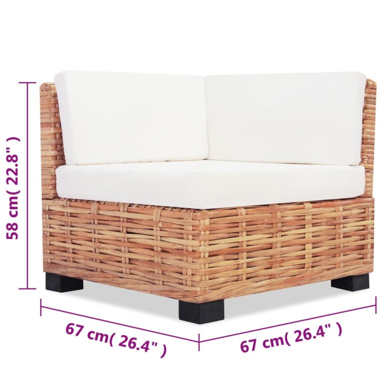 Set mobilier cu canapea 14 piese, culoare naturală, ratan