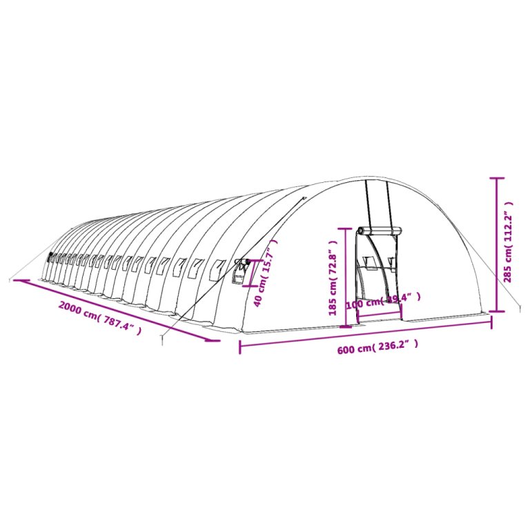 Seră cu cadru din oțel, verde, 120 m², 20x6x2,85 m