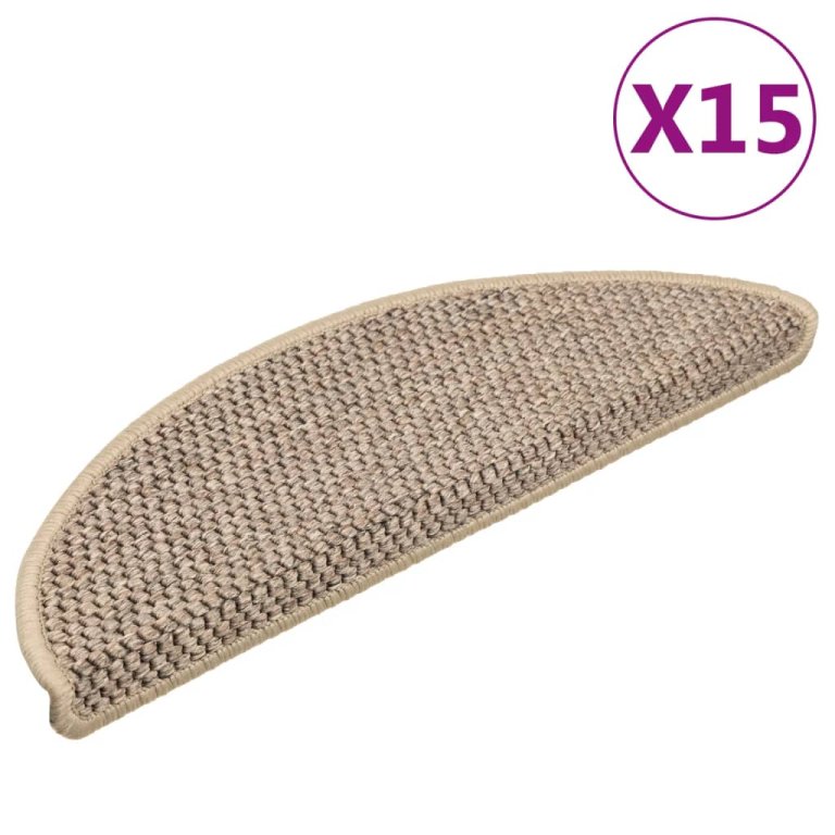 Covorașe scări autoadezive aspect sisal, 15 buc. bej 56x17x3cm