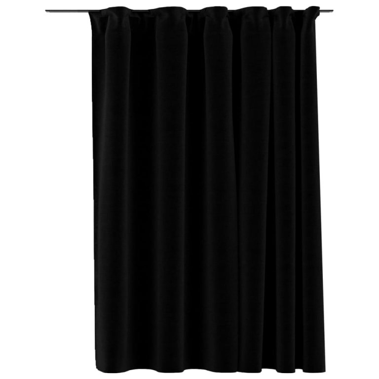 Draperii opace, aspect de in, negru, 290 x 245 cm, cu cârlige