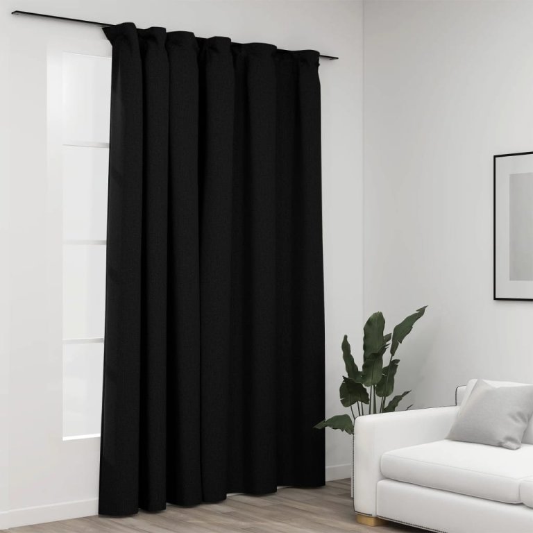 Draperie opacă, aspect de in, antracit, 290 x 245 cm, cârlige