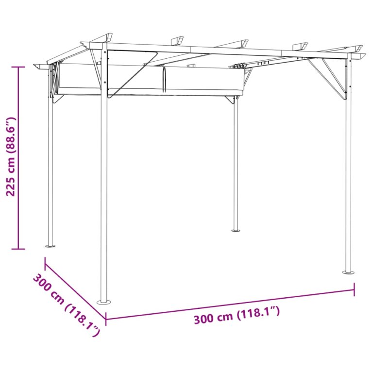 Pergolă cu acoperiș retractabil, alb crem, 3 x 3 m, oțel