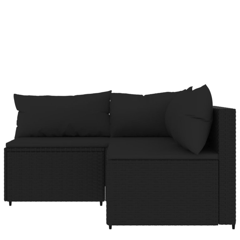 Set mobilier de grădină cu perne, 3 piese, negru, poliratan