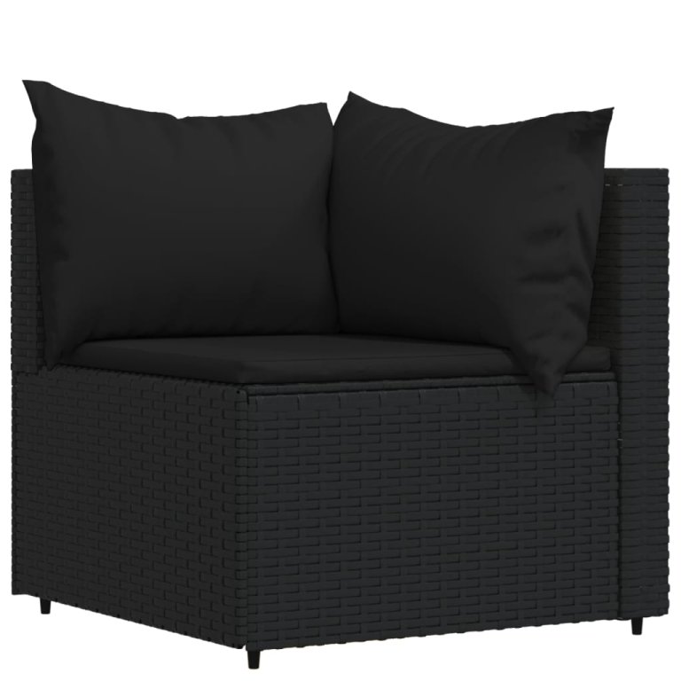 Set mobilier de grădină cu perne, 3 piese, negru, poliratan