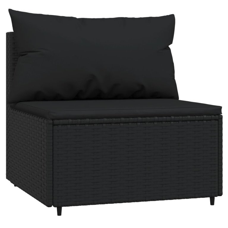 Set mobilier de grădină cu perne, 3 piese, negru, poliratan