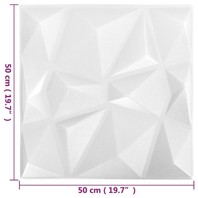 Panouri de perete 3D 24 buc. alb 50x50 cm model diamant 6 m²