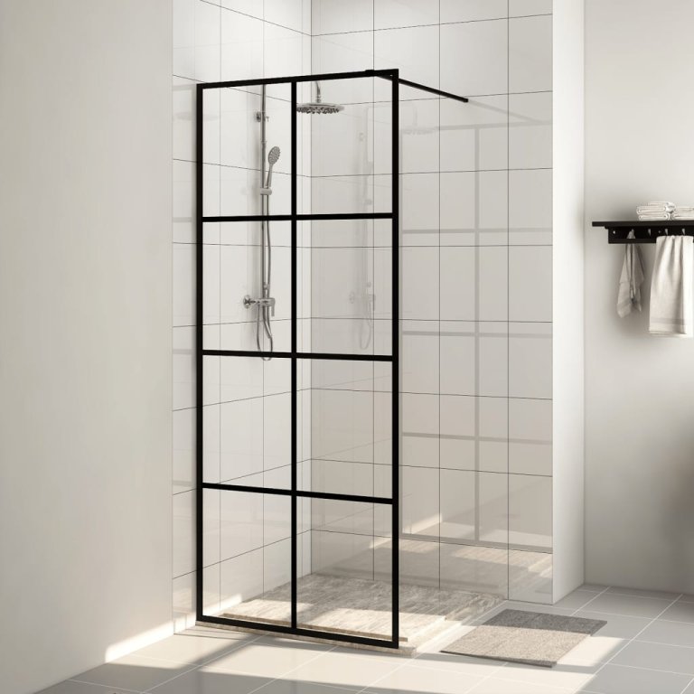 Paravan de duș walk-in negru 80x195 cm sticlă ESG transparentă