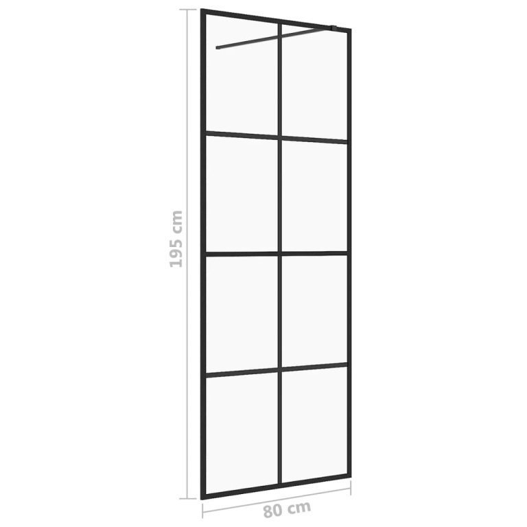 Paravan de duș walk-in negru 80x195 cm sticlă ESG transparentă