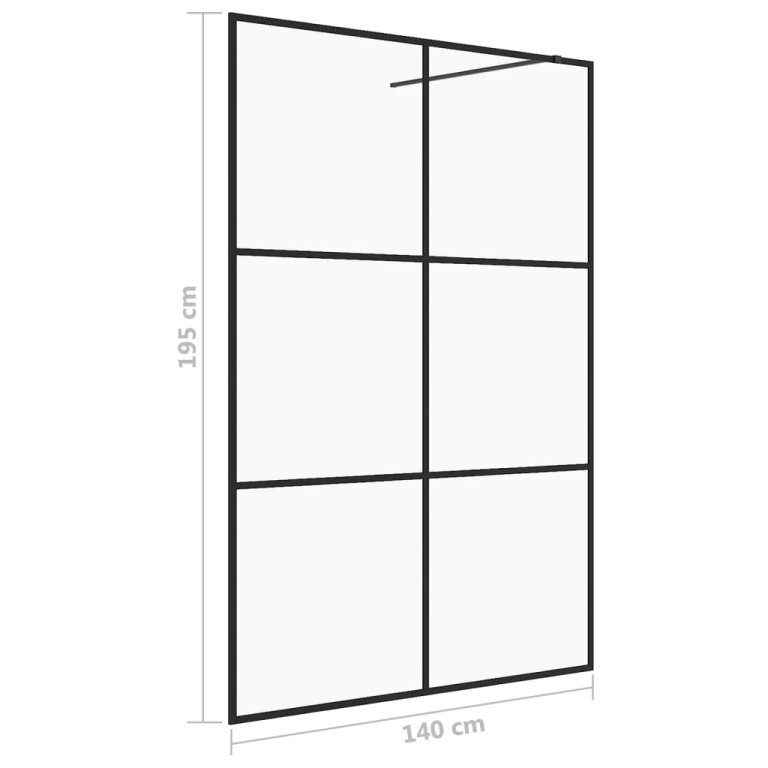 Paravan de duș walk-in negru 140x195 cm sticlă ESG transparentă