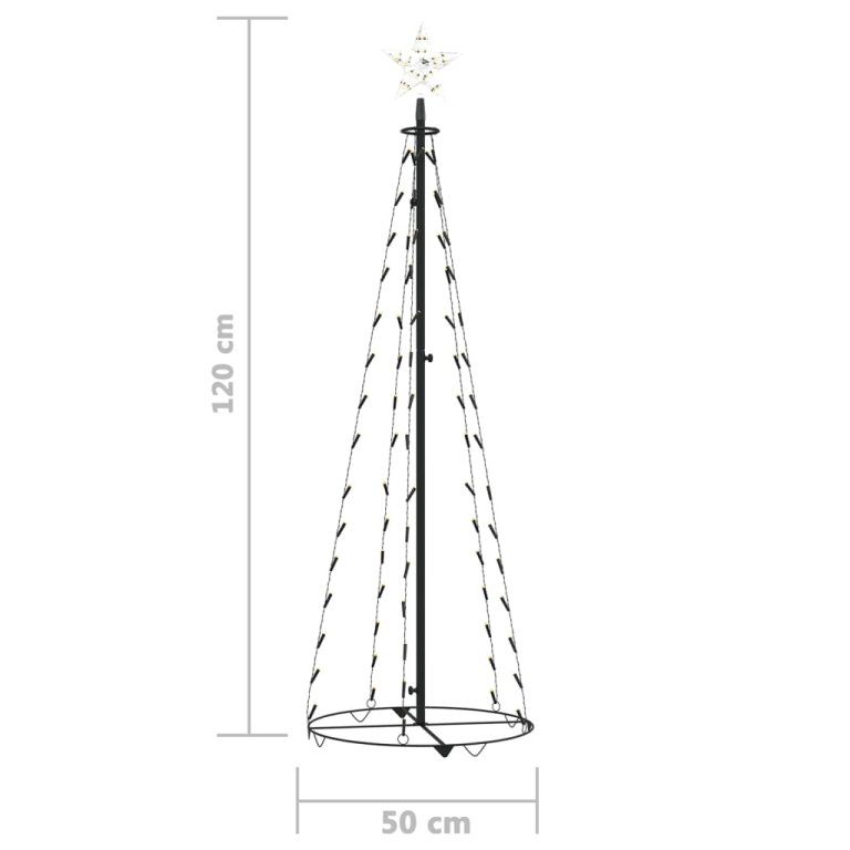 Decorațiune brad Crăciun conic, 70 LED-uri, alb cald, 50x120 cm