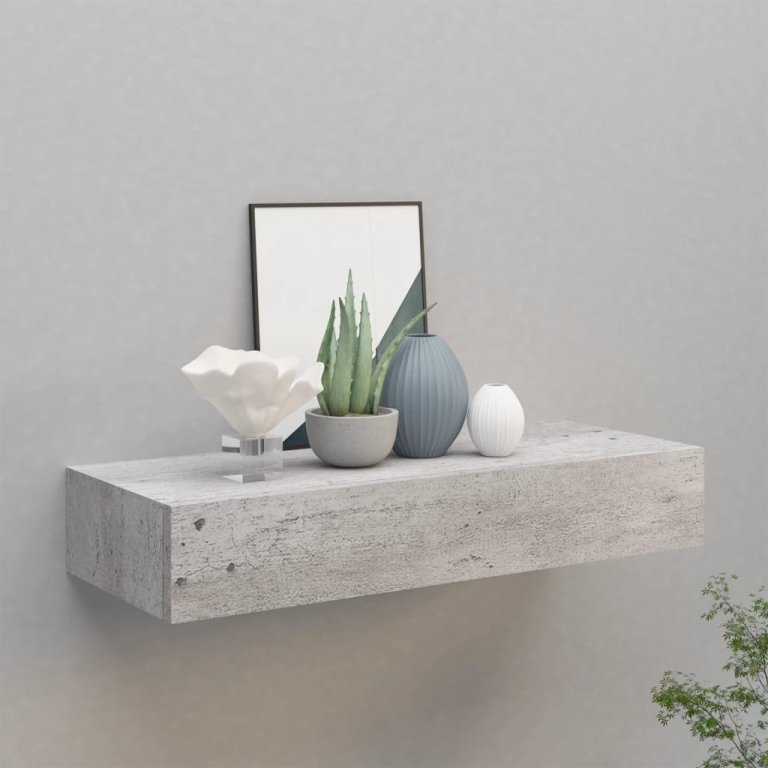 Dulap de perete cu sertar, gri beton, 60x23,5x10 cm, MDF