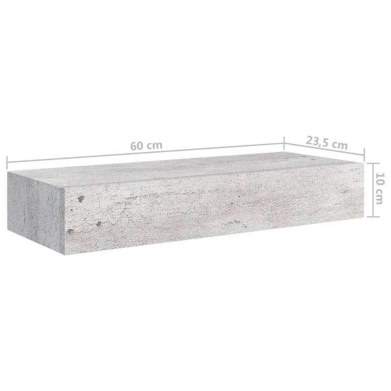 Dulap de perete cu sertar, gri beton, 60x23,5x10 cm, MDF