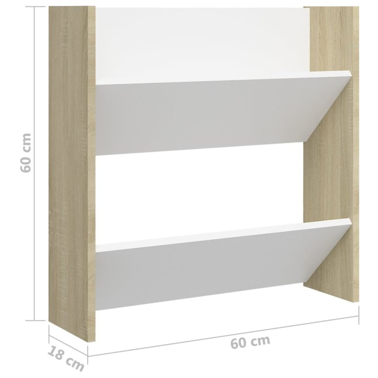 Pantofare de perete, 4 buc., alb&stejar sonoma, 60x18x60 cm PAL