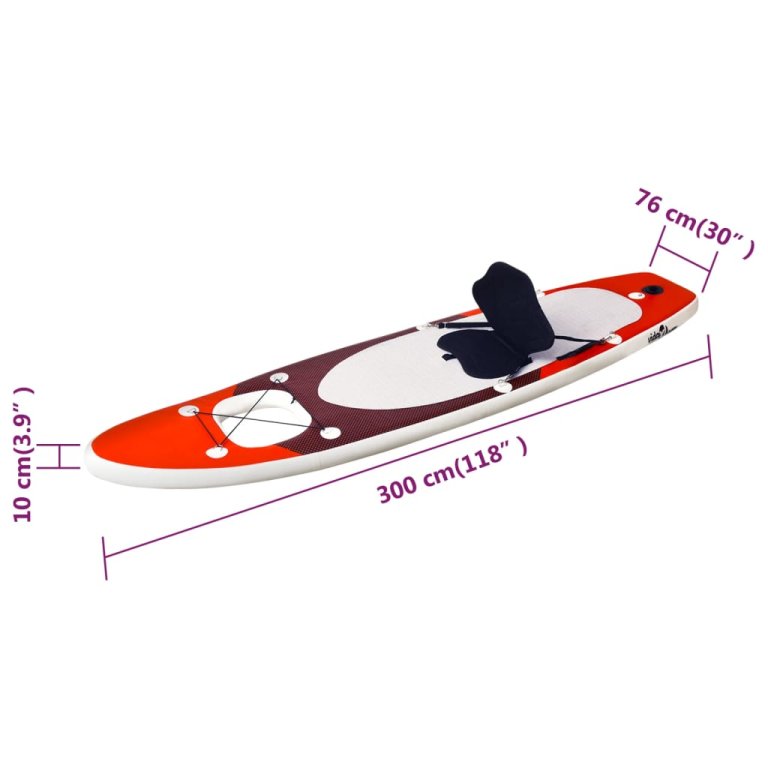 Set placă paddleboarding gonflabilă, roşu, 300x76x10 cm