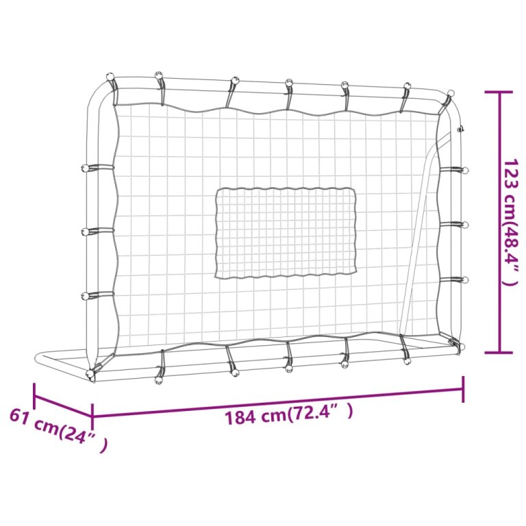 Plasă de ricoșeu fotbal alb și negru, 184x61x123 cm, oțel și PE