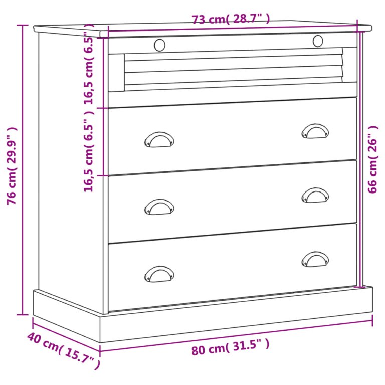 Comodă cu sertare VIGO, gri, 80x40x76 cm, lemn masiv de pin