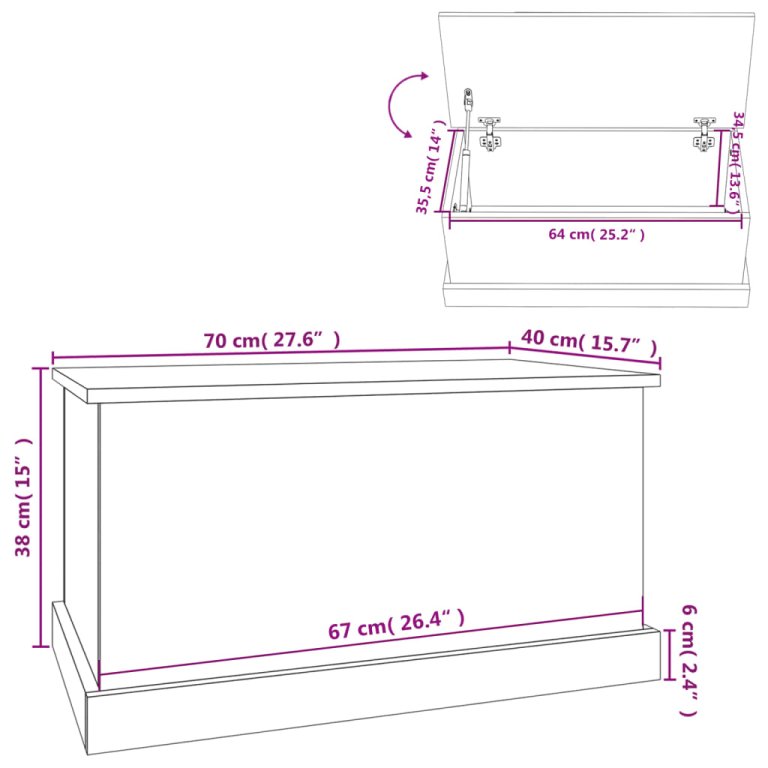 Cutie de depozitare, stejar maro, 70x40x38 cm, lemn prelucrat