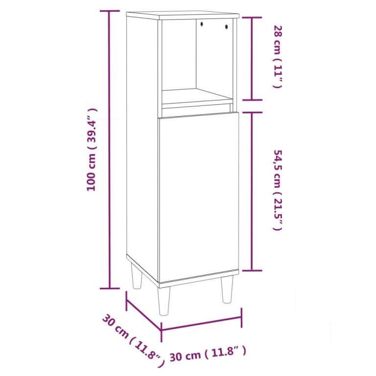 Dulap de baie, gri beton, 30x30x100 cm, lemn prelucrat