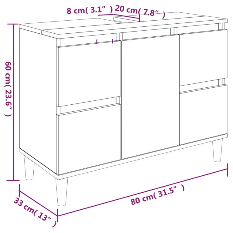 Dulap de chiuvetă, gri beton, 80x33x60 cm, lemn prelucrat