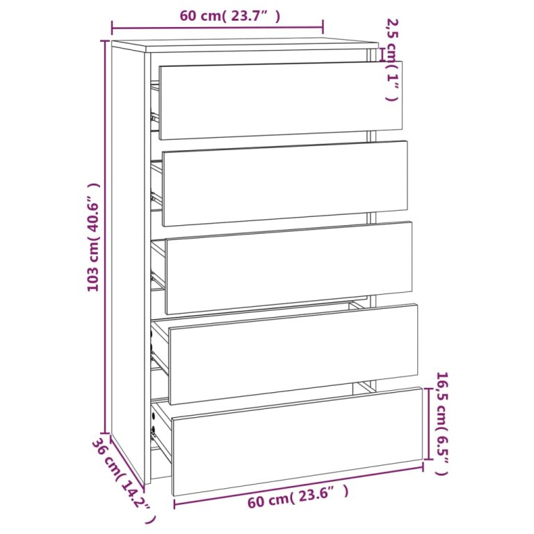 Dulap cu sertare, gri beton, 60x36x103 cm, lemn prelucrat