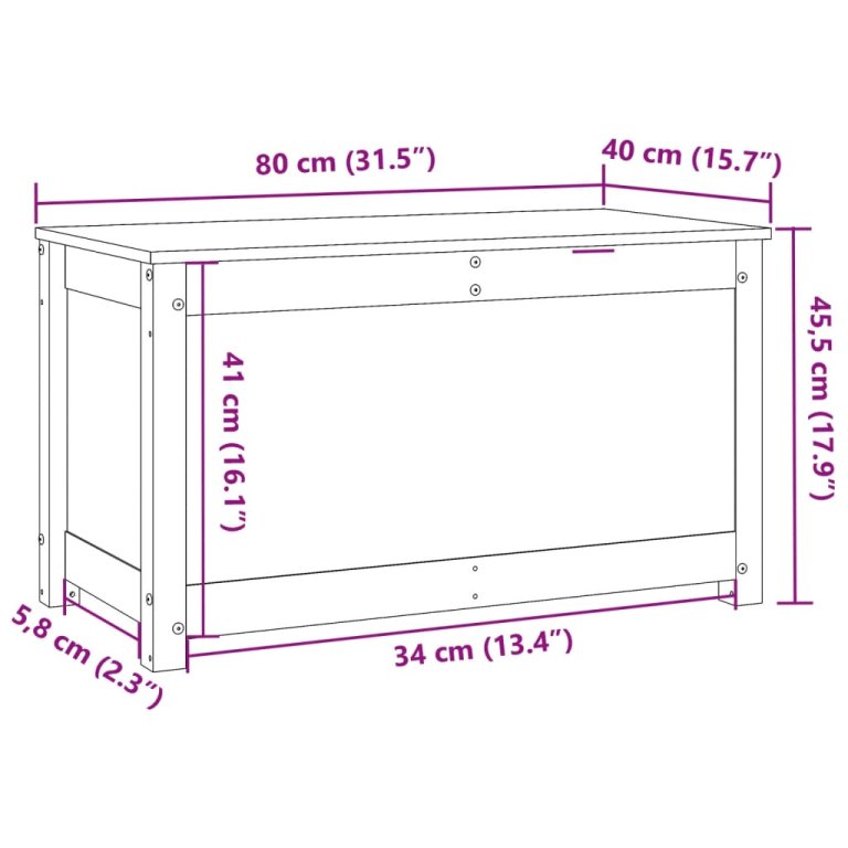 Cutie de depozitare, negru, 80x40x45,5 cm, lemn masiv de pin