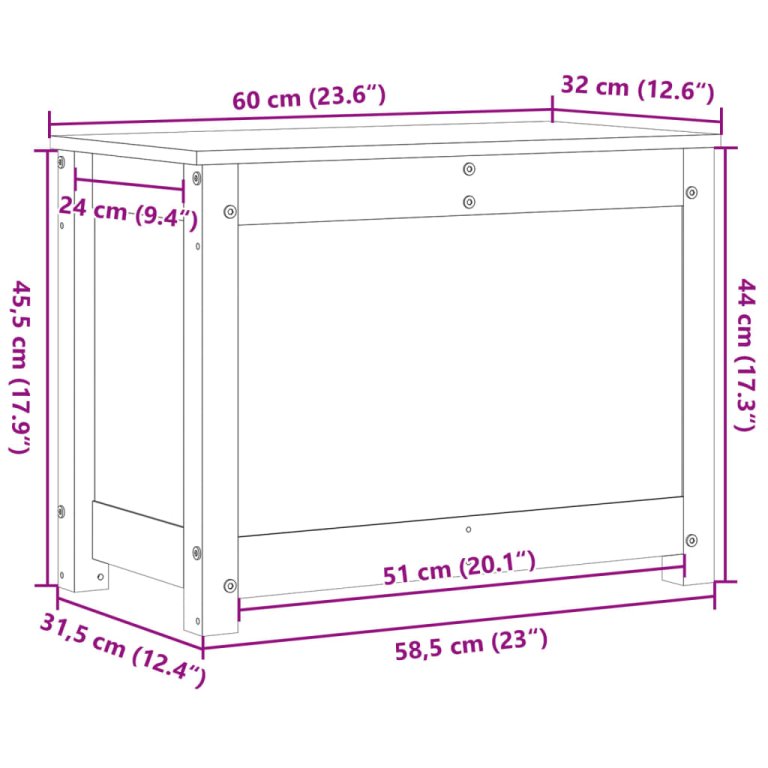 Cutie de depozitare, gri, 60x32x45,5 cm, lemn masiv de pin