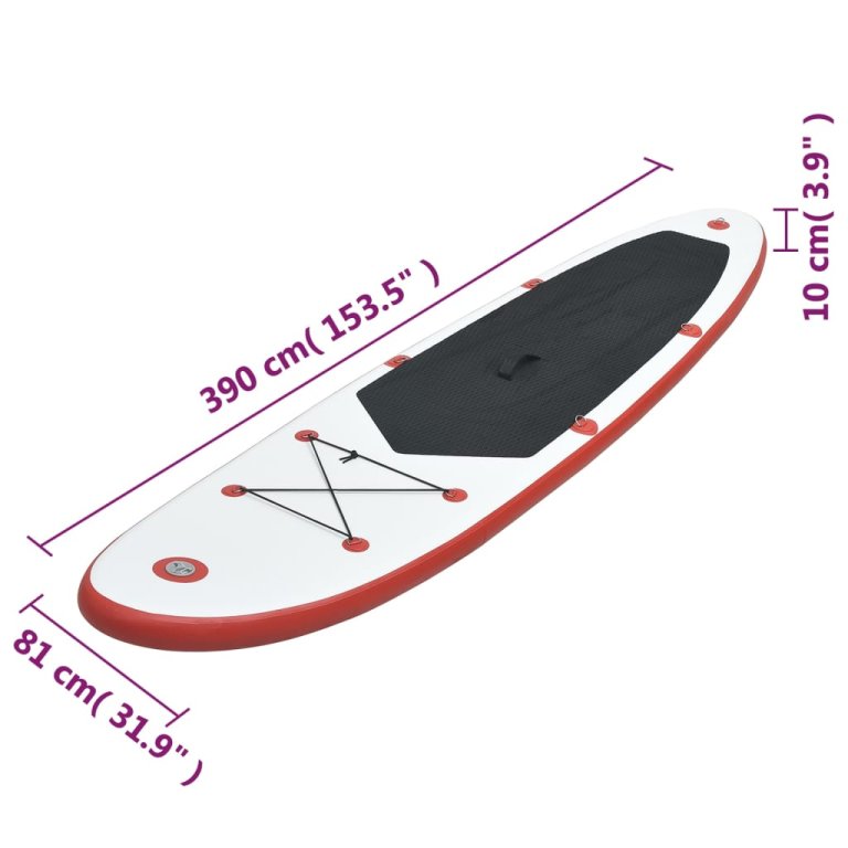 Set placă stand up paddle SUP surf gonflabilă, roșu și alb