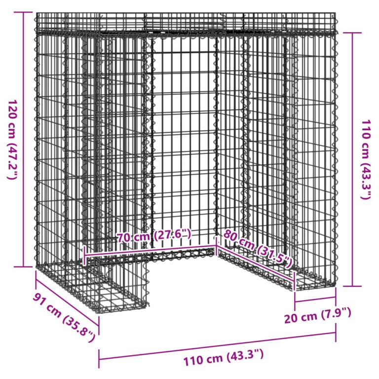 Perete gabion pentru pubela gunoi 110x91x120 cm fier galvanizat