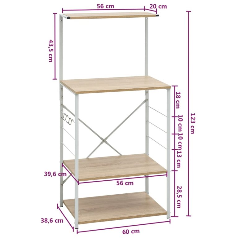 Dulap microunde, alb/stejar, 60x39,6x123 cm, lemn prelucrat