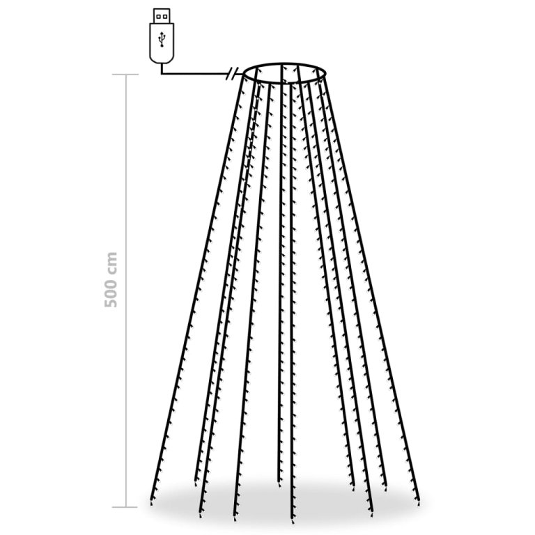 Instalație brad 500 LED-uri alb rece 500 cm interior/exterior