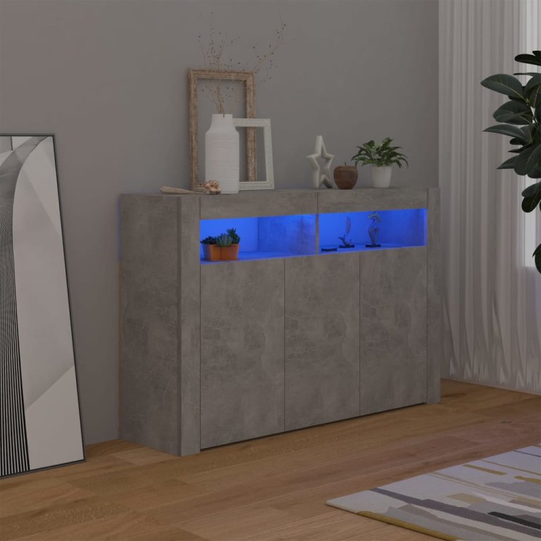 Servantă cu lumini LED,gri beton, 115,5x30x75 cm