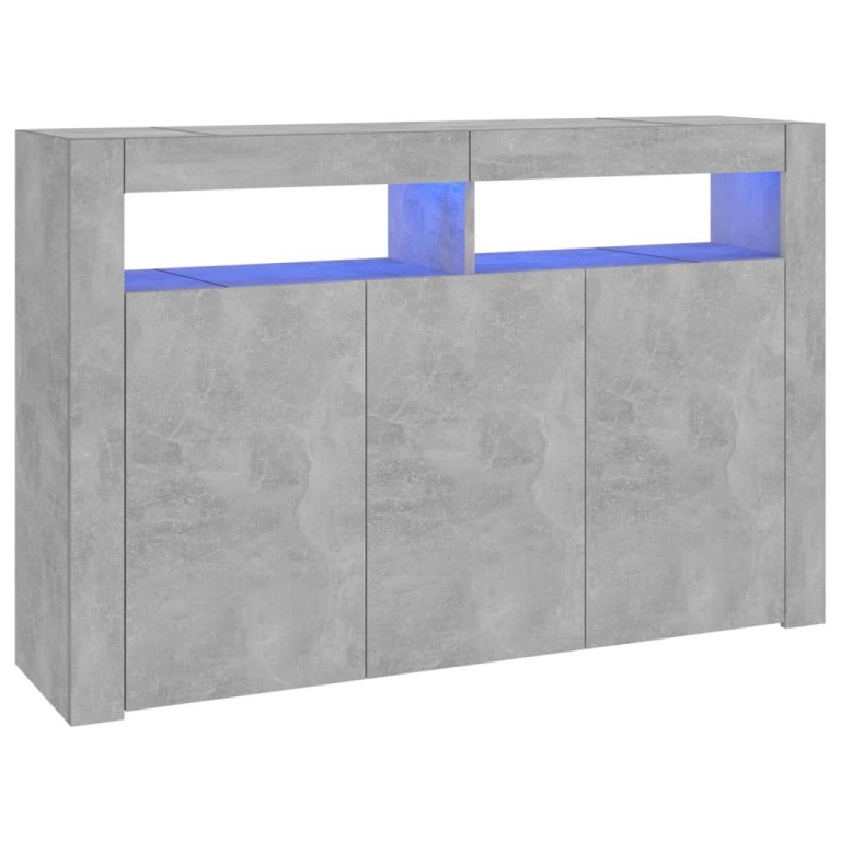 Servantă cu lumini LED,gri beton, 115,5x30x75 cm